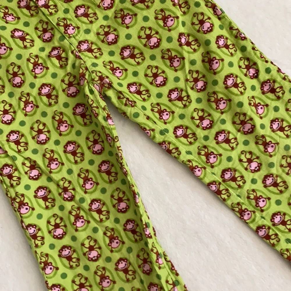 CR Kids | Lightweight Corduroy Wide Leg Monkey Print Pants Green/Brown/Pink (5)